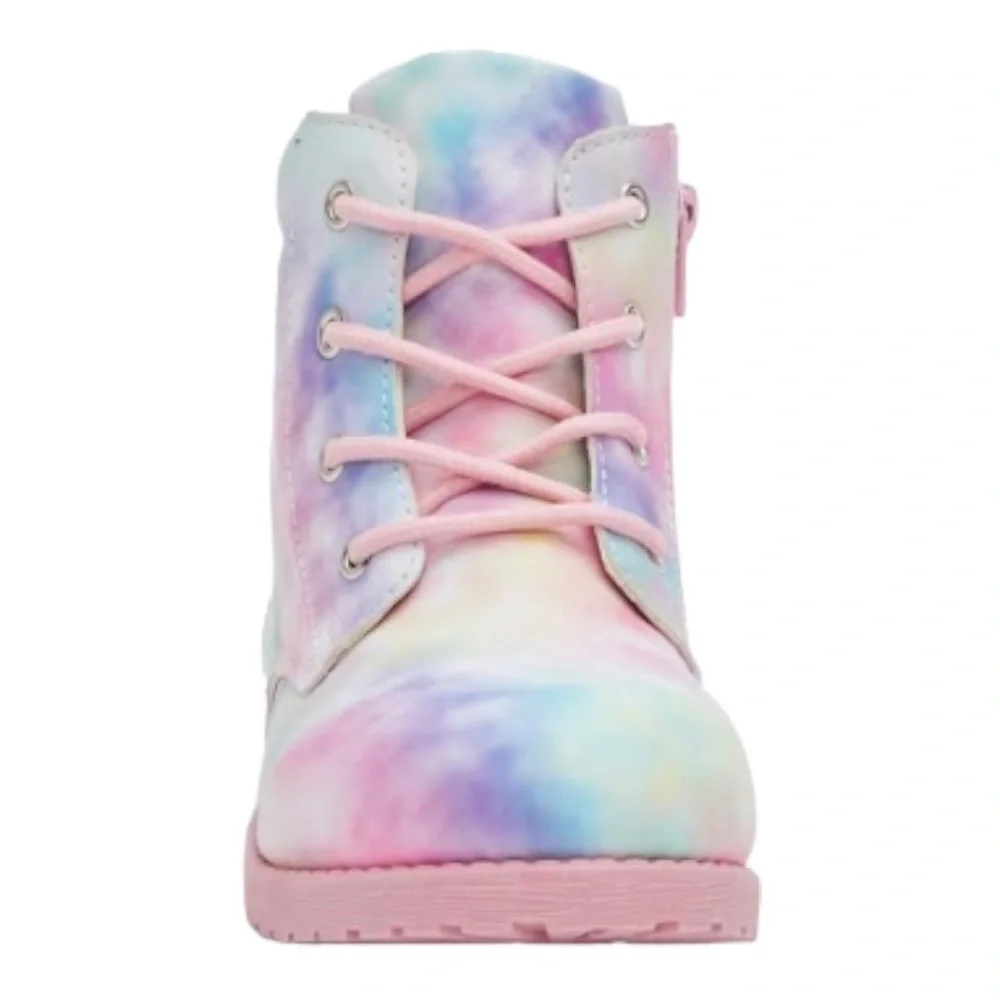 FABKIDS-PINK COMBAT BOOTS RAINBOW MARBLE-SIZE 7
